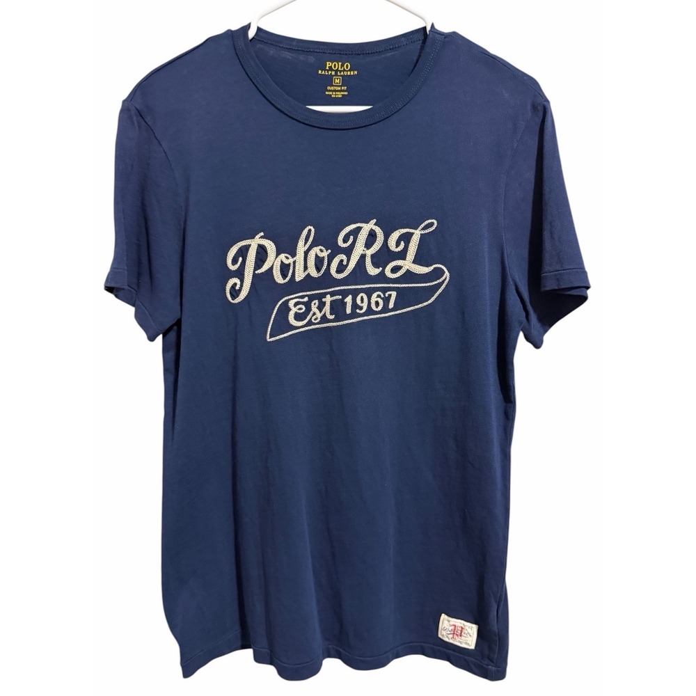 Polo Ralph Lauren Custom Fit Cursive‎ Graphic Logo Navy Blue Men's Size Medium